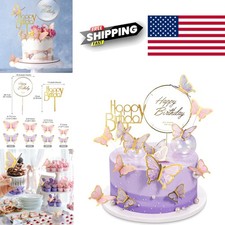 Butterfly Cake Decorations 22 Pieces Purple Pink Acrylic Happy Birthday Toppers