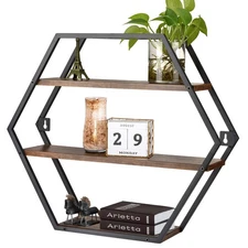 Hexagon Shelves for Wall, Hexagon Floating Shelves, Decorative Geometric Shel...