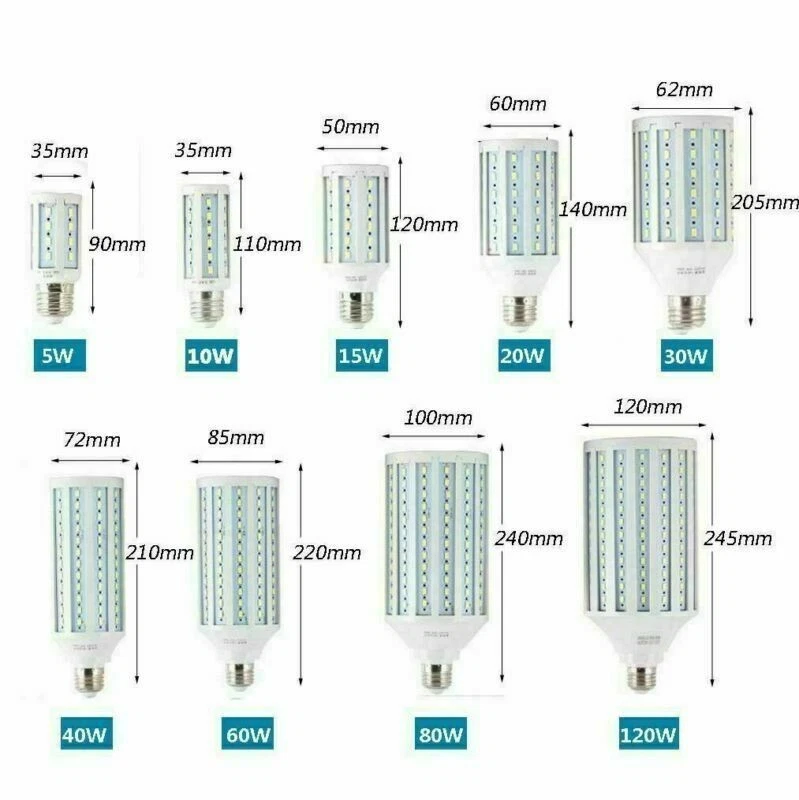 LED Corn Bulb E27 5W 10W 20W 30W 60W 120W 2835 SMD COB Chip Light 220V 110V Lamp - Image 4 of 4