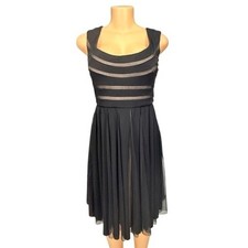 Maggy London Black Sheer Striped Fit Flare Dress Women Size 8