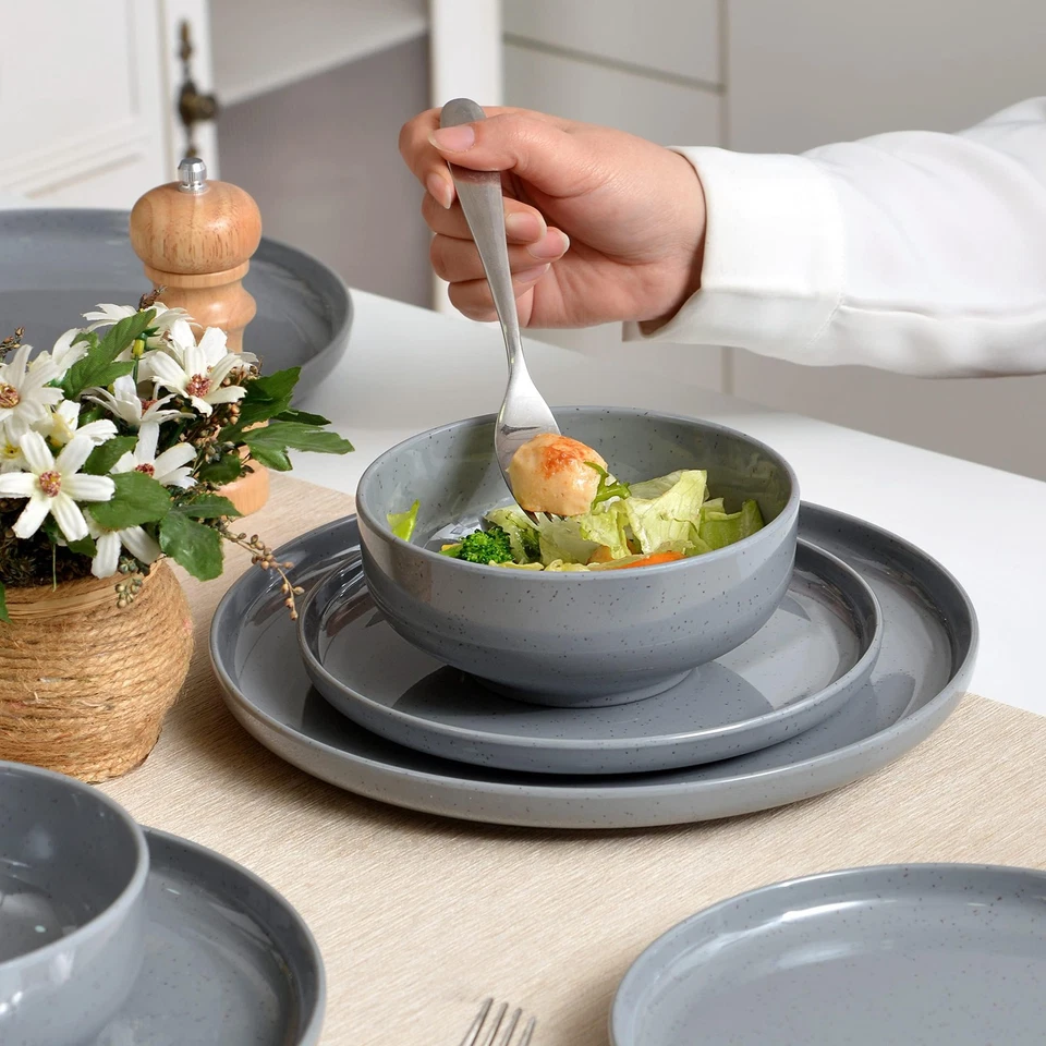 Melamine Dinnerware Sets for 4, 12Pcs Kitchen Plates and Bowls Set, Unbreakab... - Image 3 of 4