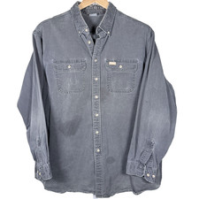 Vintage 90s Carhartt Work Shirt Men's Gray Denim Long Sleeve Button-Down Faded