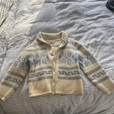 Pendleton High Grade Western Wear 100 Virgin Wool Sweater Beige Blue Size L M 