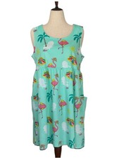Coral Bay Flamingo Beach Dress Womens Large Mint Green Sleeveless Pockets