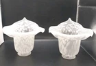 Vtg Pair Of Frosted Glass Lily Lampshades, White Mottled Speck Pattern