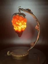 Hanging Glass Art Deco Grape Cluster Table Desk Lamp Arched Cast Metal Arm Vine