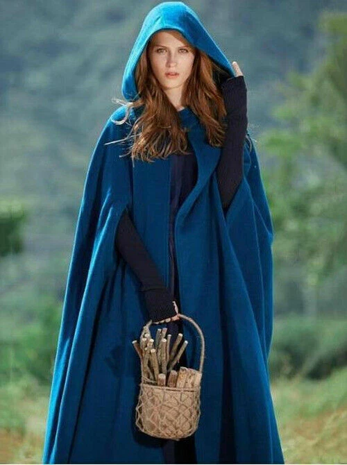 Ladies Long Cape Cloak Wool Blend Hooded Coat Sleeveless Winter