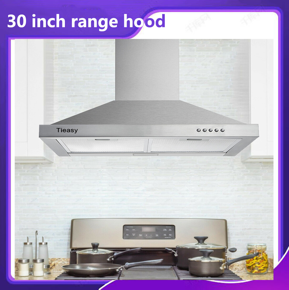 30 '' Wall Mount Range Hood 500CFM Stainless Steel Kitchen Ventilation Exhaust