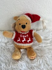 Vintage Winnie the Pooh Disney Plush Bean Bag 1999 Christmas Sweater Cap NOS