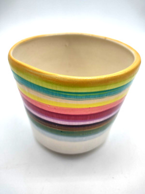 Karacotta Ceramics Planter Made in Austin Texas Cheerful Colorful Stripes 3.5''