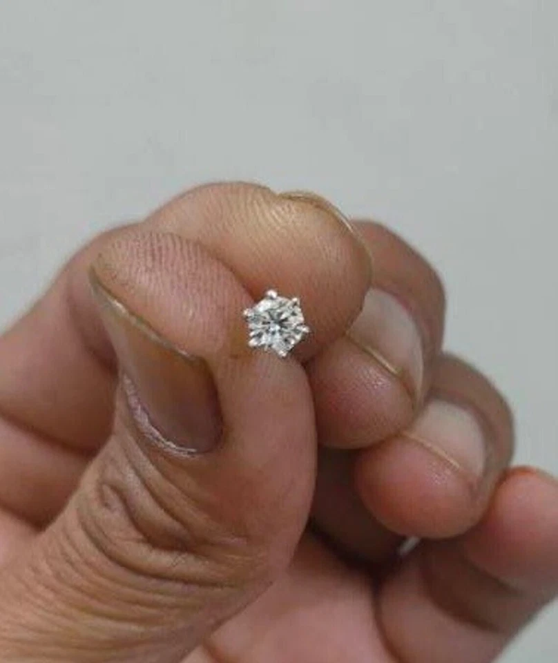 14K Yellow Gold 3MM Round Natural Diamond Piercing Screw Back Women's Nose Pin - Image 4 of 4