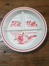 Little Bo Beep Divided Baby Dish Vintage Fire King Vitrock Red Milk Glass