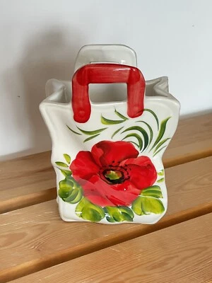 BASSANO KERAMIK VASE TISCHVASE SCHÖNES MOHNBLUMEN MOTIV 15CM HOCH NEU - Bild 1 von 4