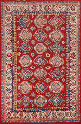Red/ Ivory Geometric Kazak Living Room Area Rug 7x10