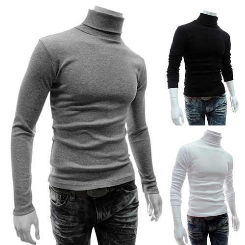 Men Plain Winter Warm Po-lo Roll Turtle Neck Knitted Sweater Pullover Jumper Top - Picture 5 of 12