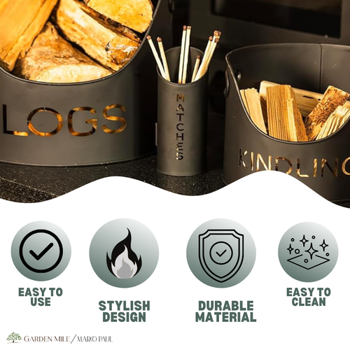 Log Bucket Fireside Accessories Kindling Wood Storage Scuttle Home Decor Tidy - Picture 6 of 24