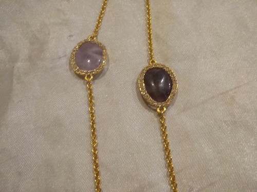 RALPH LAUREN RLL POLISHED AMETHYST GOLD TONE NECKLACE W/RHINESTONES 36" - Picture 5 of 6