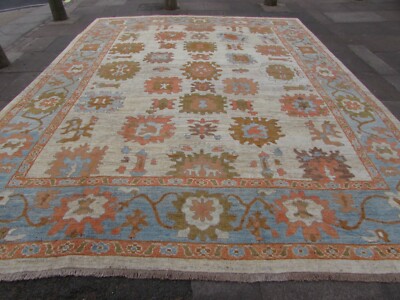 Vintage Traditional Hand Made Turkish Oushak Oriental Wool White Carpet 427x337
