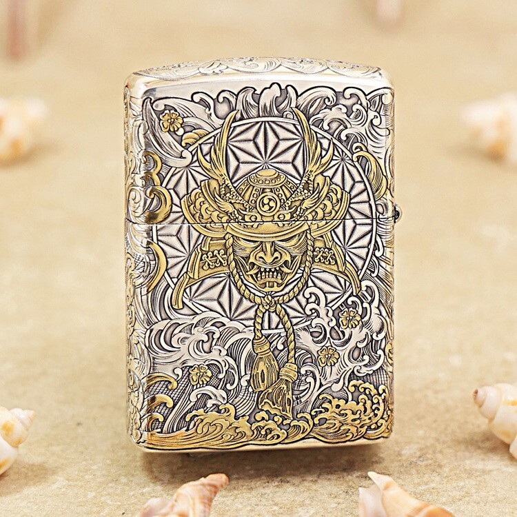 Zippo Armor Custom Lighter Geisha & Samurai – Silver Plated 360