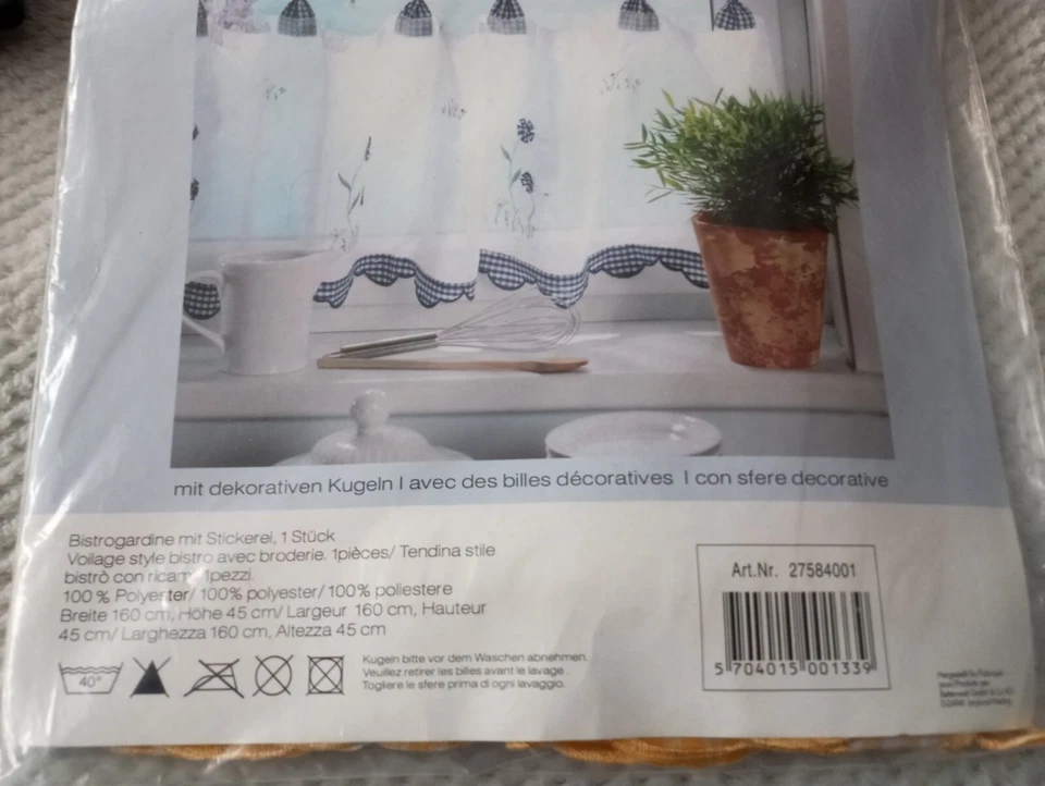 Scheibengardinen Gelb 160x45 Voile Bistrogardine mit Schlaufen und deko-Kugeln - Bild 2 von 4