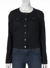 Elle Womens Denim Jean Jacket Buttons, Collarless, Size Small