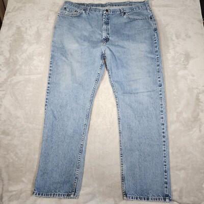 Wrangler Jeans Mens Size 42x32 Blue Denim Regular Fit Distressed Cowboy Workwear