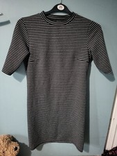 VILA Size S Small Black Silver Short Sleeve Knee Length T-shirt Dress (524/106/v