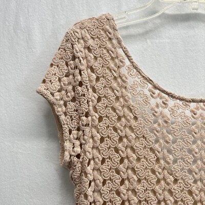 Free People Crochet Mini Dress Size Small Beige Lined Cap Sleeves | eBay