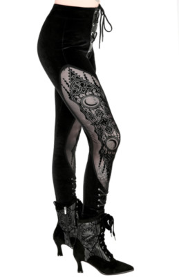 Leggings Restyle Gothic Nugoth schwarz Samt Cathedralis Kathedrale Schnürung