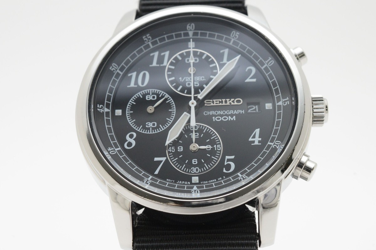 Near MINT] SEIKO 7T92-0LT0 Chronograph Quartz Black Dial