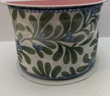 2 1/2  x 20 Ft wired Edge Ribbon. Sea Foam Light Blue Berries Party Christmas