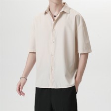 Summer Men's Ice Silk Button Shirts Loose Casual Tops Short Sleeve Beach Party