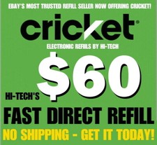 CRICKET 60 UNLIMITED   FASTEST REFILL   DIRECT to PHONE   GET IT TODAY