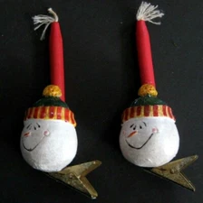 2 Snowman Head Clip on Christmas Ornaments Midwest Cannon Falls Gooseberry Patch