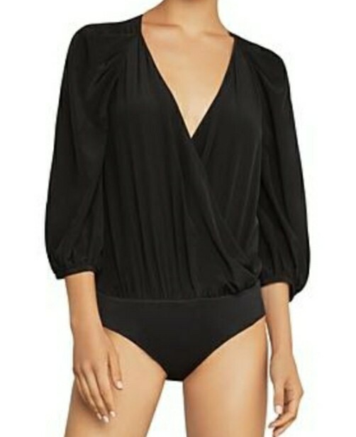 BCBG Max Azria Womens Black Silk Bodysuit Size Medium RXI13A66 V