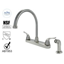 Brushed Nickel Non Metallic High Spout Double Handle Faucet W/ Spray