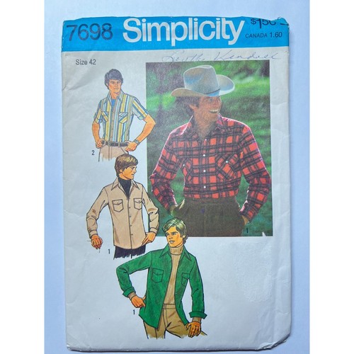 Simplicity Sewing Pattern 7698 Men's Shirt Western Size 42 Cut Complete