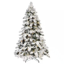 8 Ft. Pre-Lit Christmas Tree Snowy Holiday Tree with 470 Warm White LED Lights,