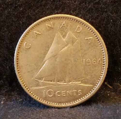 1964 Canada (Dominion) silver 10 cents, Elizabeth II, KM-51 (CA4)