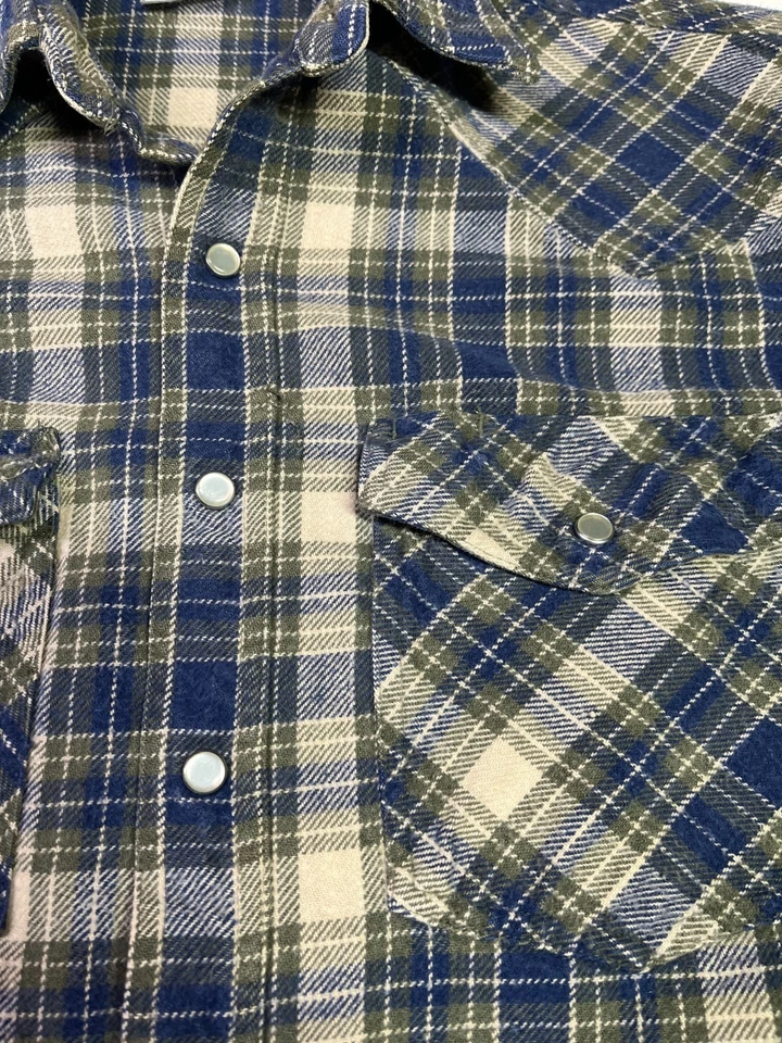 Vintage Key Size M THICK Flannel Pearl Snap Western Shirt Plaid - Image 4 of 4