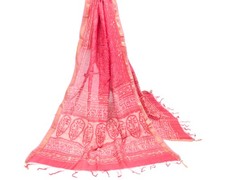 Sushila Vintage Batik Printed Dupatta Pure Cotton Silk Pink Long Stole Hijab