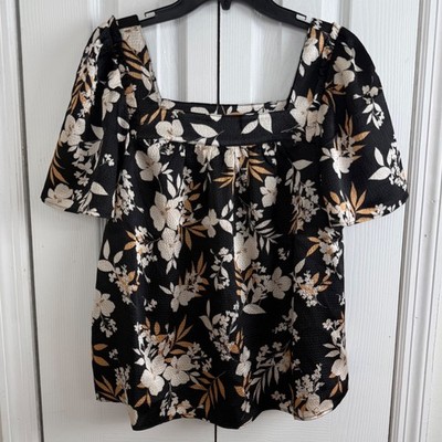 NwT Draper James Maren Top XS Black Floral Flutter Sleeve Cottagecore Blouse