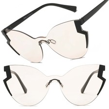 Rimless Women Fashion Oversize Cat Eye Clear Lens Sunglasses