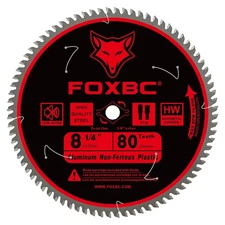 FOXBC 8-1/4 Inch Metal Cutting Table Saw Blade 80-Tooth TCG for Aluminum, Red 