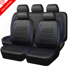 Car Pass Universal Fit Piping Leather Car Seat Cover 11 Pieces Blue Black Car Pass Universal Fit Piping Leather Car Seat Cover 11 Pieces Blue Black