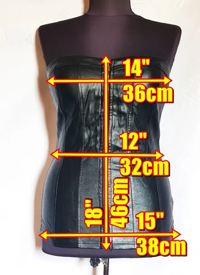 BLUSA MUJER TOP AUTÉNTICA IMITACIÓN CUERO NEGRO MACIZO-TALLA: US 4/XS; EU 32 Foto 2 de 4