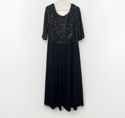 Pinup Fashion Elegant Black Sequin Evening Dress Formal Chiffon Overlay  Size 20W