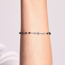 Bracciale Amen argento medaglia Madonna Miracolosa zirconata grani neri | vendita online su