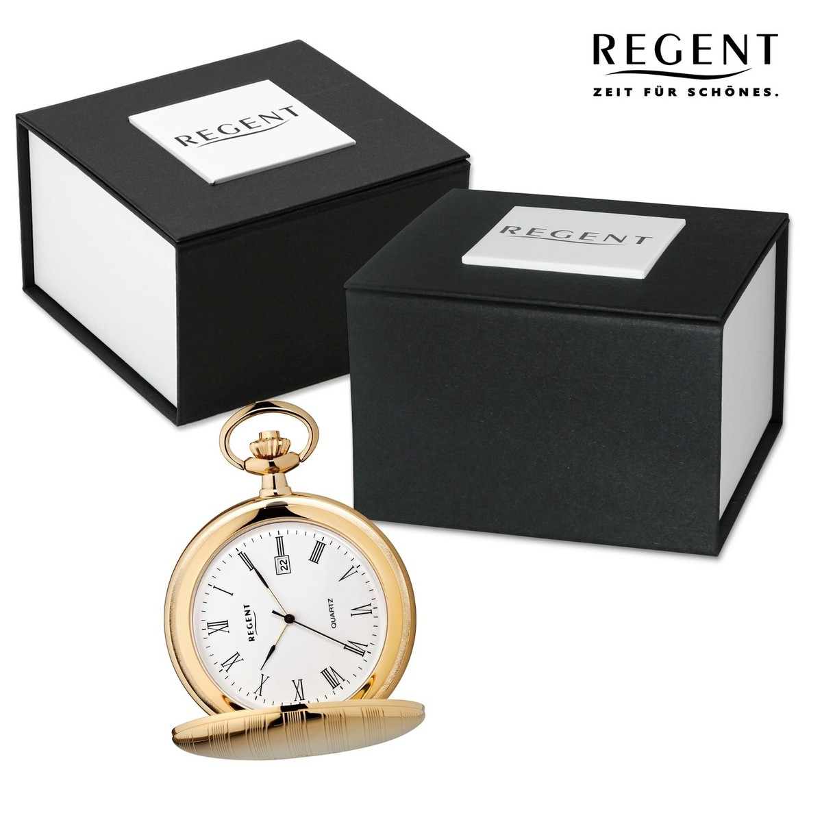 Regent Herren Taschenuhr P-742 – Edelstahl, 50 Mm, Quarzwerk, Schwarzes Zifferblatt Mit Arabischen Zahlen