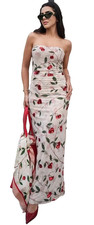 Stella McCartney x H&M sz M Cherry Print Sequined Mesh Tube Maxi Dress Designer